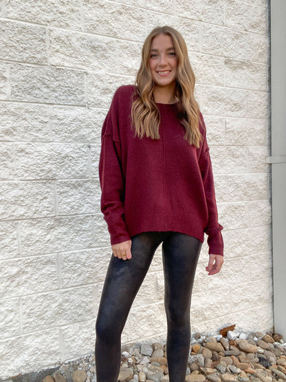 Soft Touch Front Seam Knit Sweater - WINE