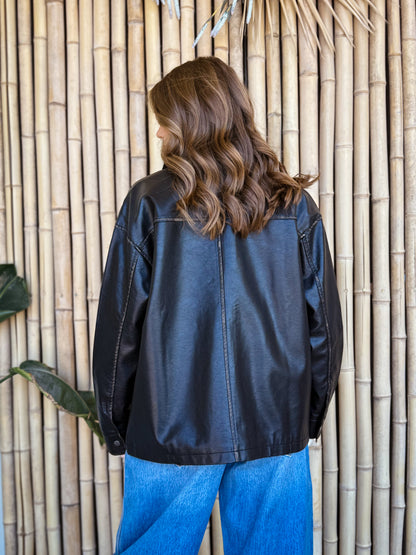 Washed Black Leather Jacket