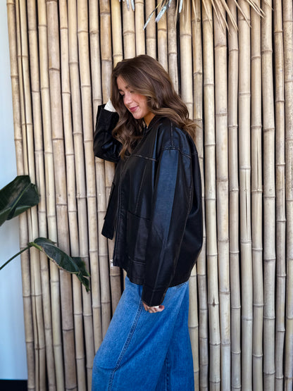 Washed Black Leather Jacket