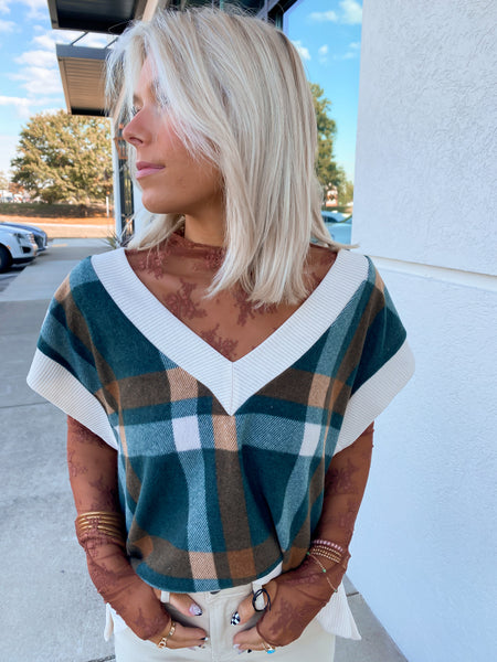 Green Forest Plaid Sweater Vest
