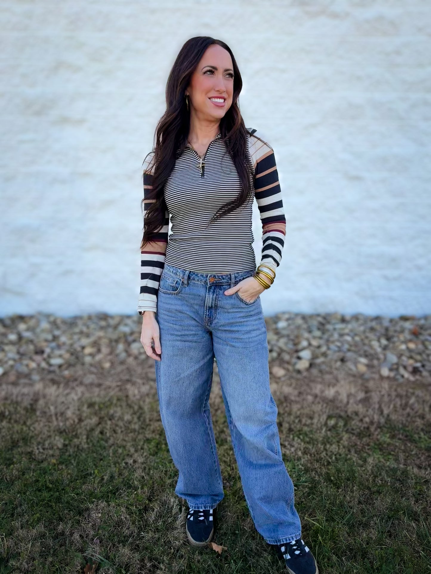 Free People - Avery Long Sleeve Top - BLACK COMBO