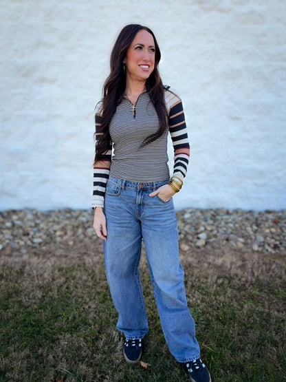 Free People - Avery Long Sleeve Top - BLACK COMBO