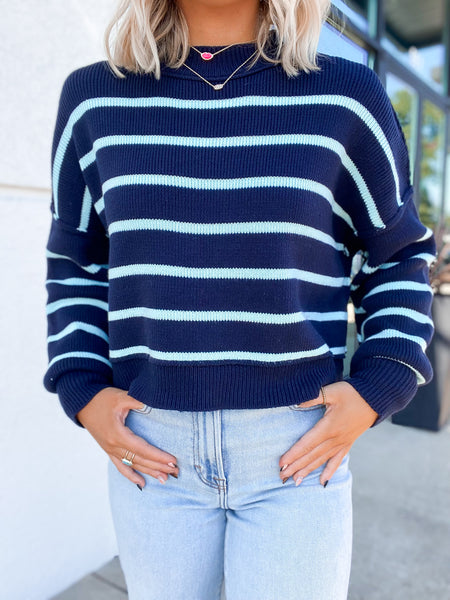 Aquamarine Striped Sweater Top
