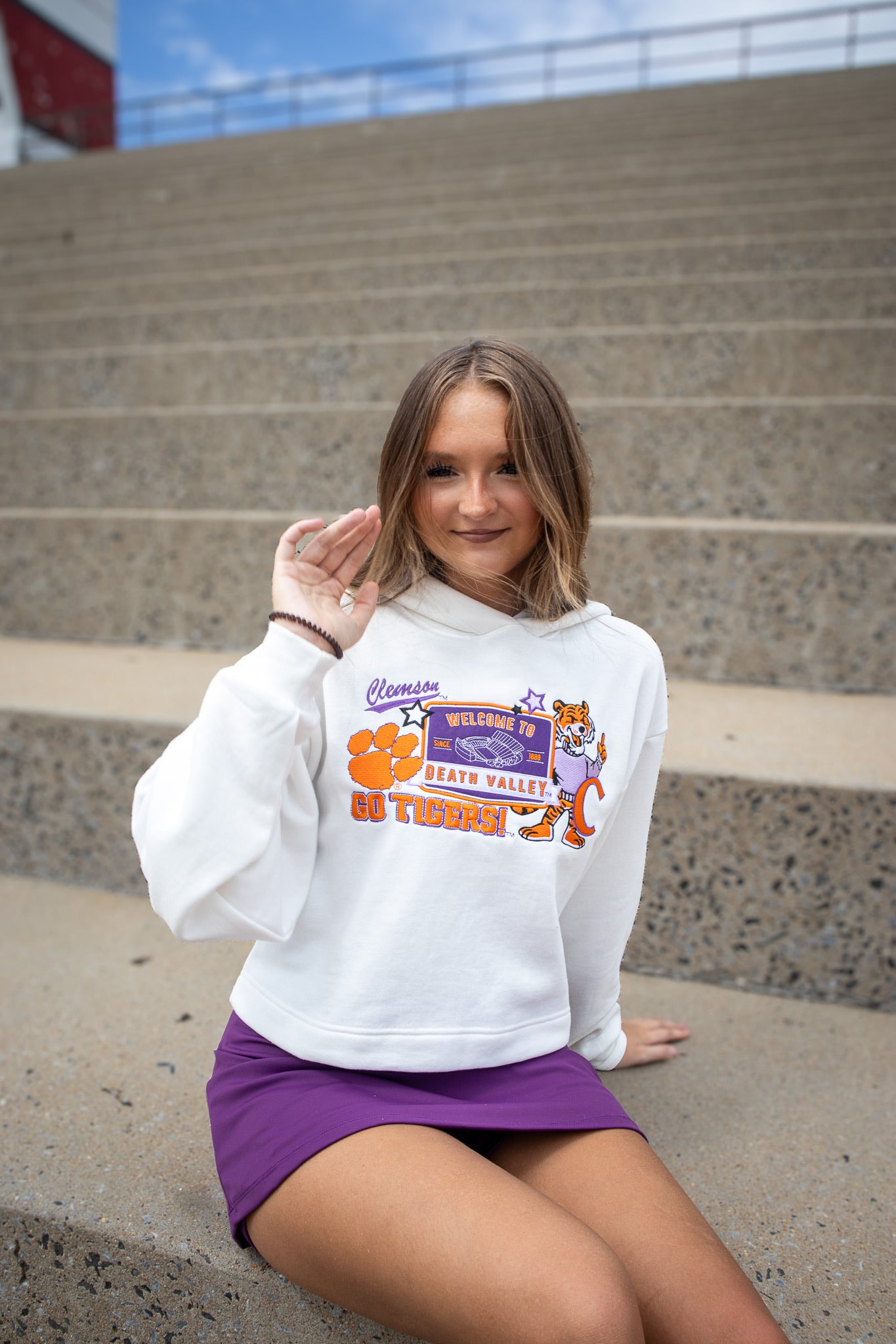 Clemson Layer Patch Cropped Hoodie