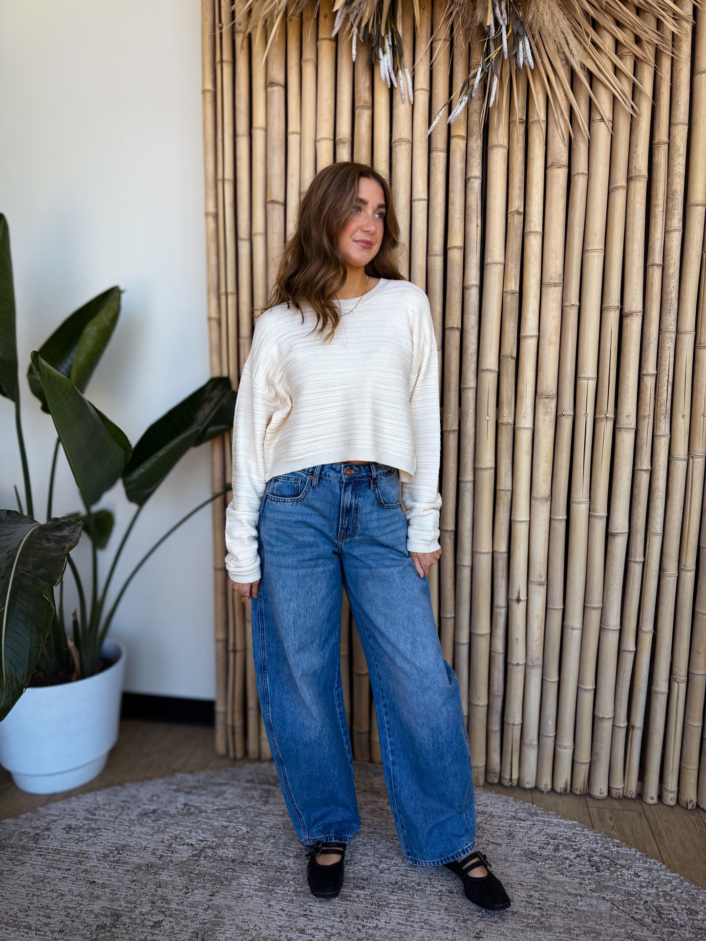 Everyday Textured Crewneck Sweater - CREAM