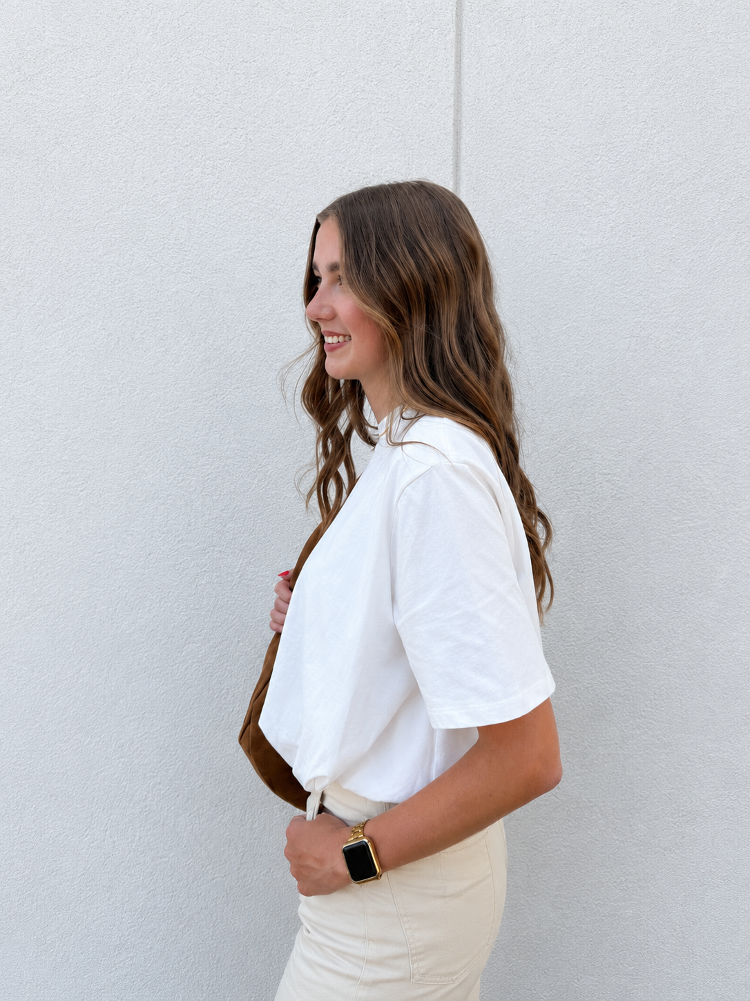 The Everyday Bubble Hem White Crewneck Tee
