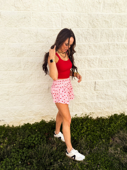 Summer Strawberry Gingham Skort