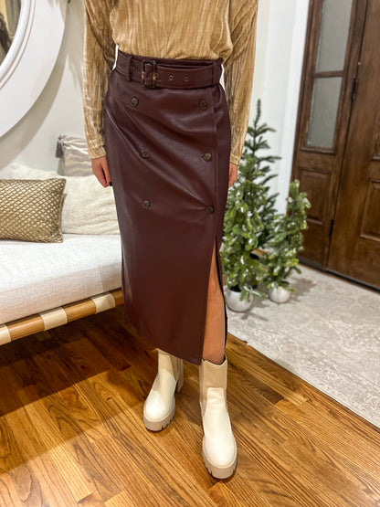 Wine Whisper Faux Leather Midi Skirt