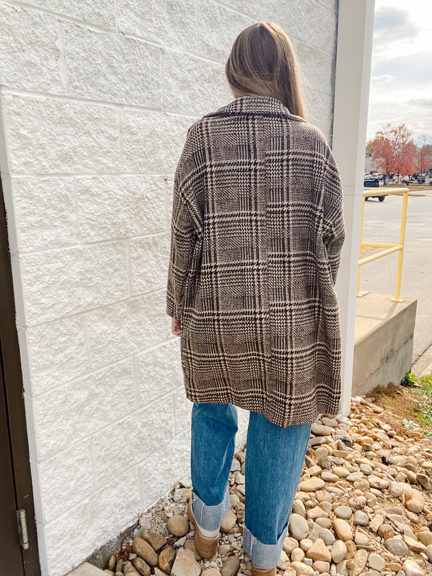 Cedar Ridge Houndstooth Plaid Coat - Brown/Cream