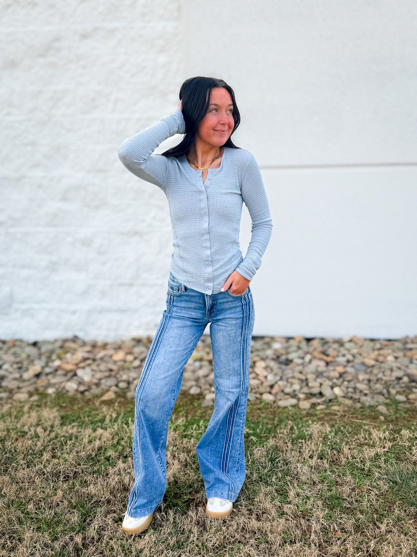 Elevate your look with Hidden’s Happi Pintuck Jeans. Featuring a waist-cinching rise and elongating side seams for a polished, legs-for-days silhouette. Shop now!