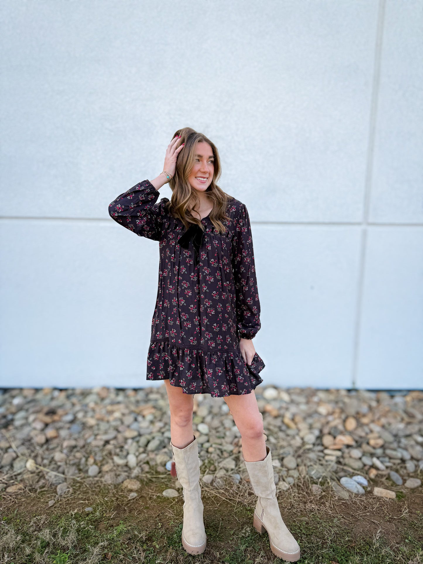 Festive Floral Bow Dress