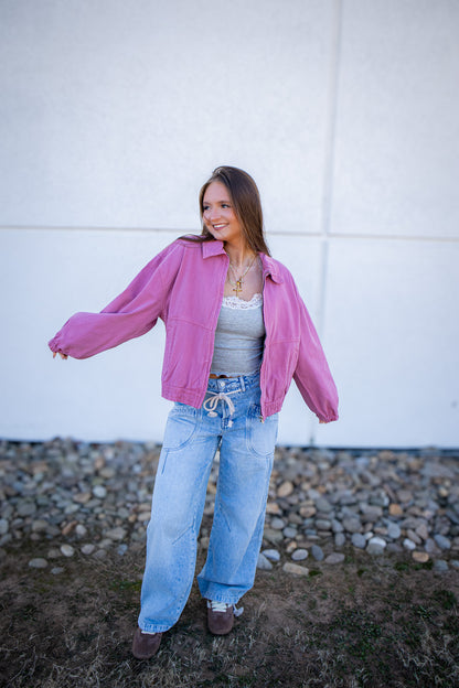 Free People - Birdie Track Jacket - ROSE RAISIN