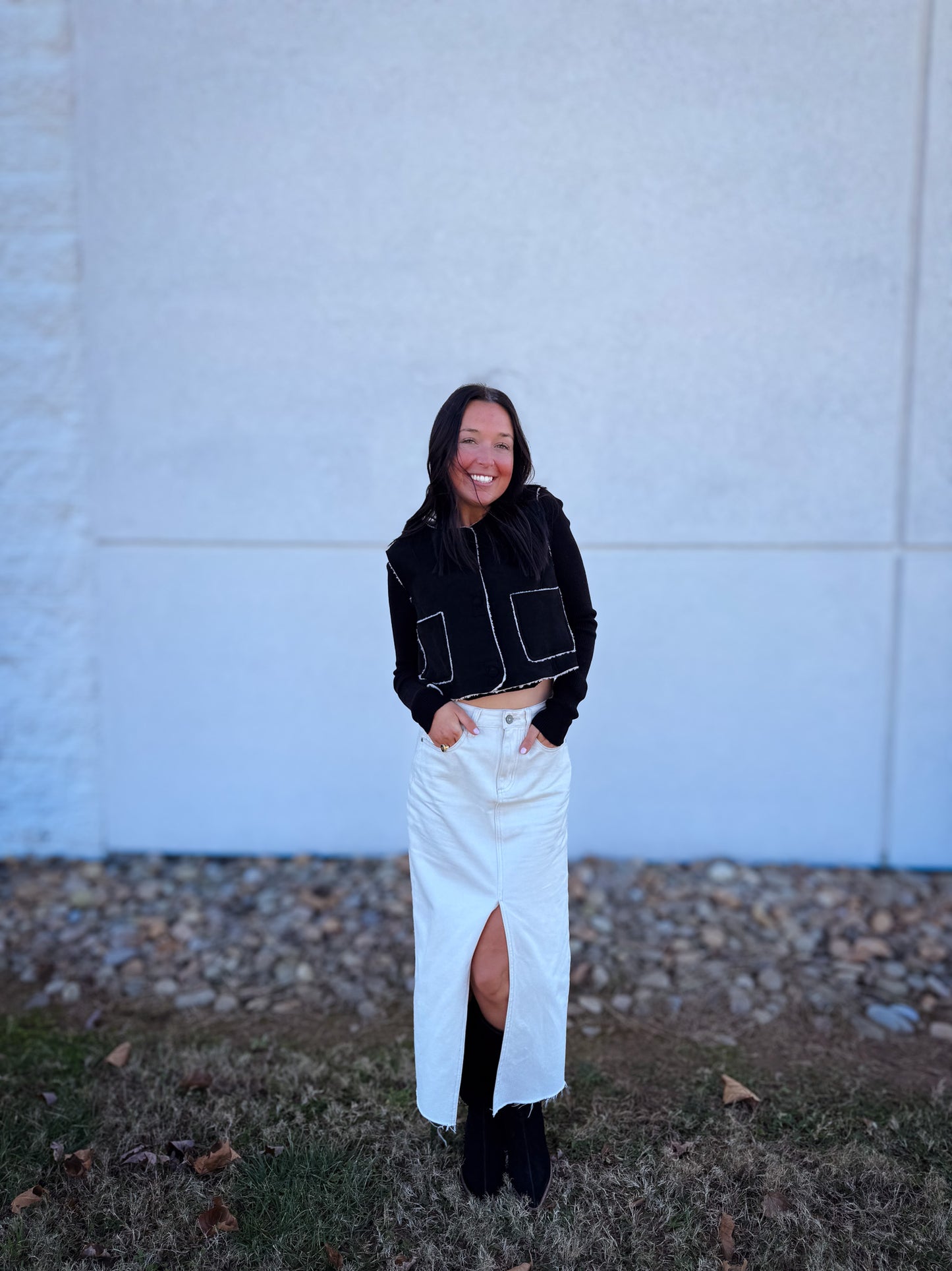 Hidden - Peyton Front Slit Midi Skirt - Sea Salt