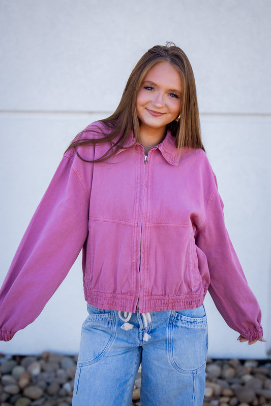 Free People - Birdie Track Jacket - ROSE RAISIN