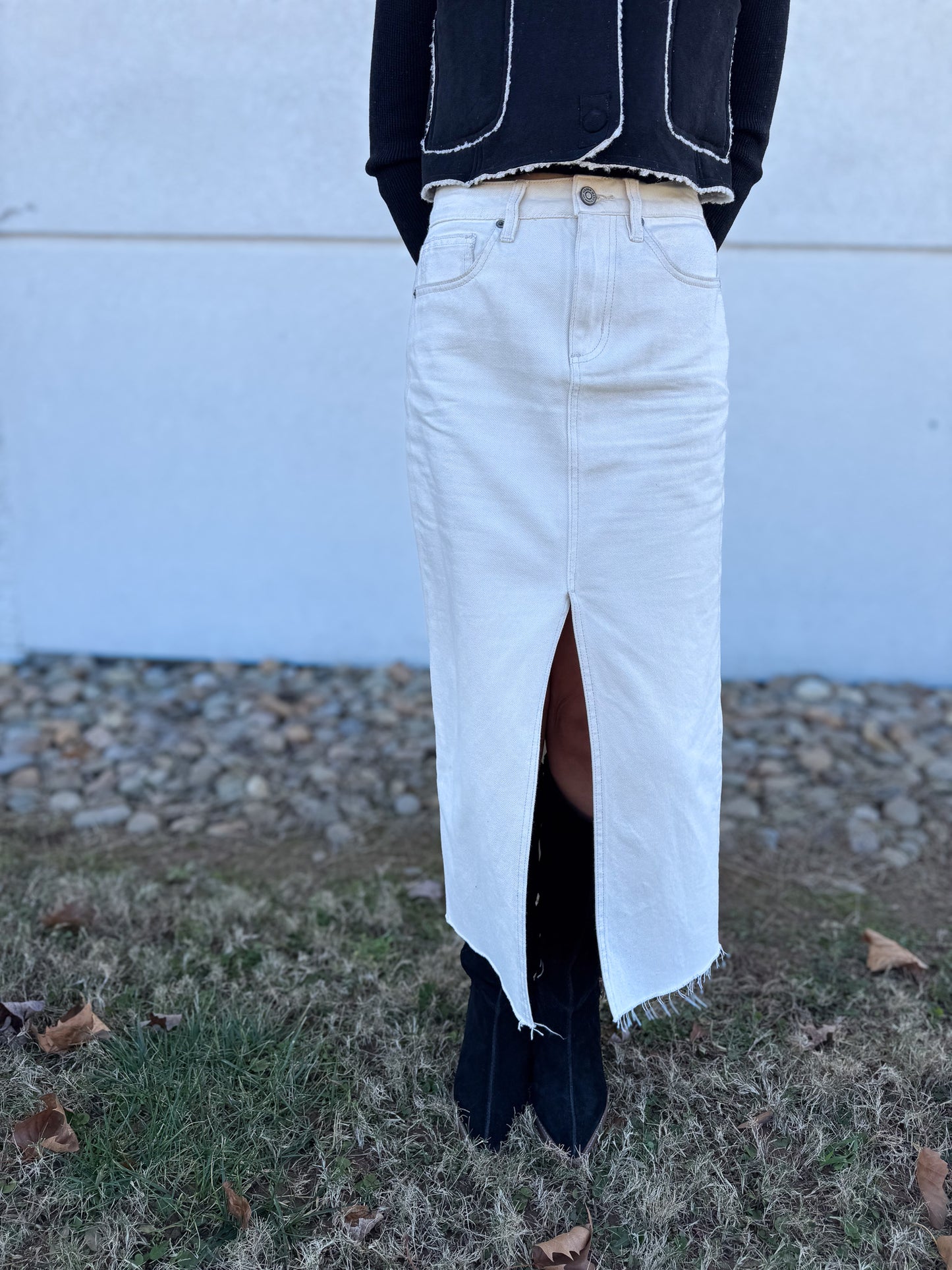 Hidden - Peyton Front Slit Midi Skirt - Sea Salt