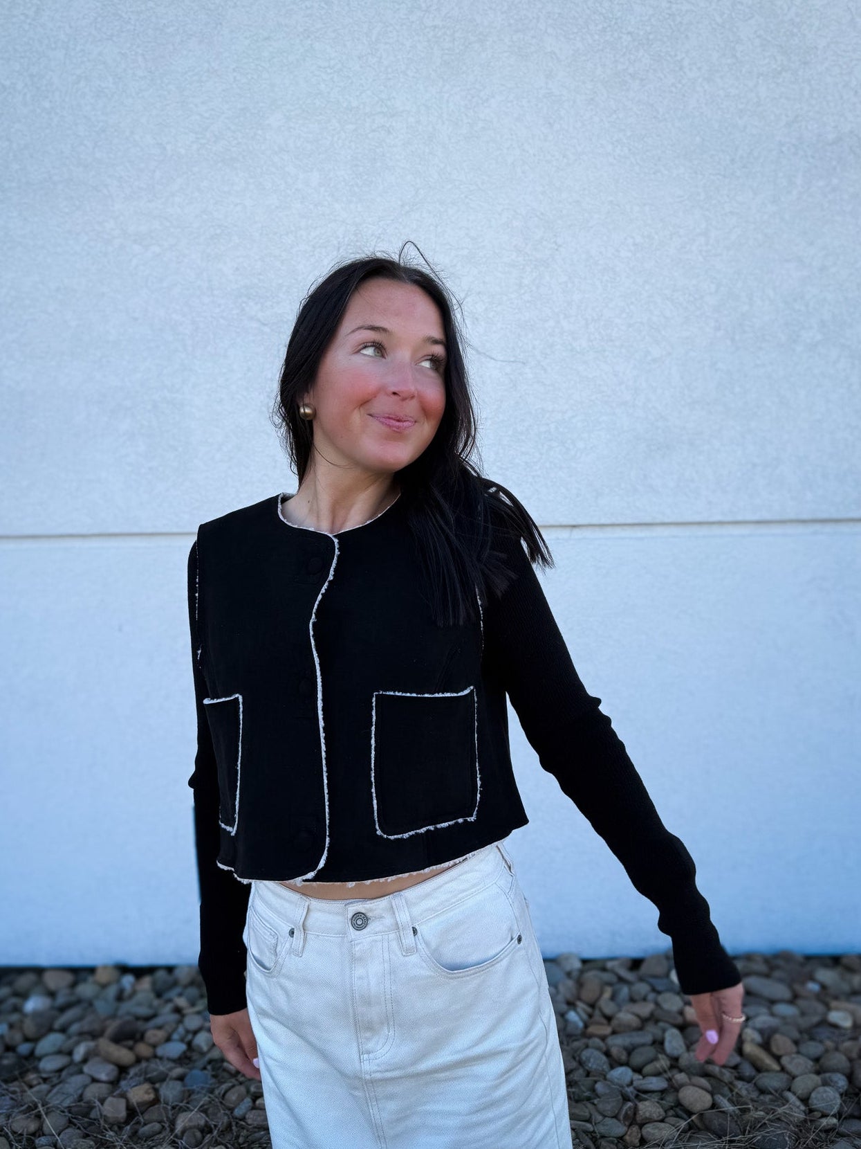 Atelier Suede Sherpa Vest - BLACK