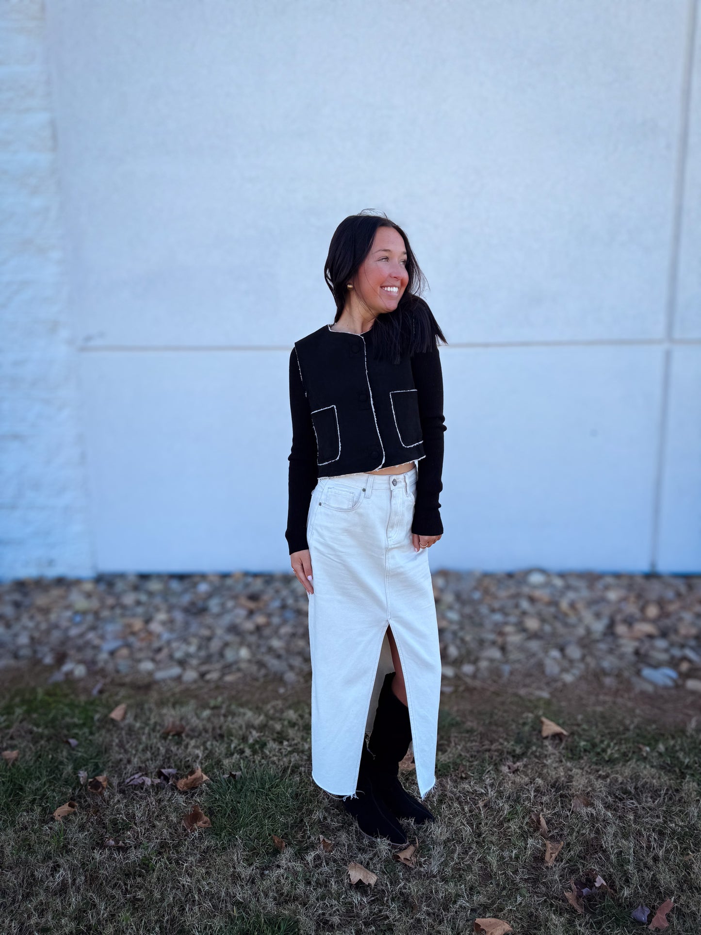 Hidden - Peyton Front Slit Midi Skirt - Sea Salt