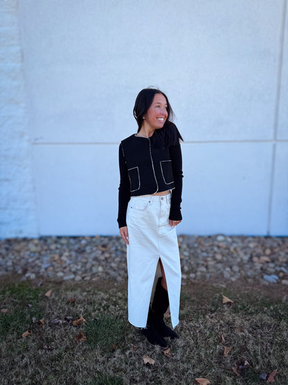 Hidden - Peyton Front Slit Midi Skirt - Sea Salt