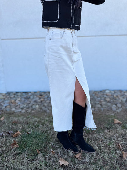 Hidden - Peyton Front Slit Midi Skirt - Sea Salt