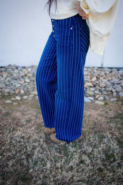 Free People - Nia Striped Boyfriend Jeans - INDIGO PINSTRIPE