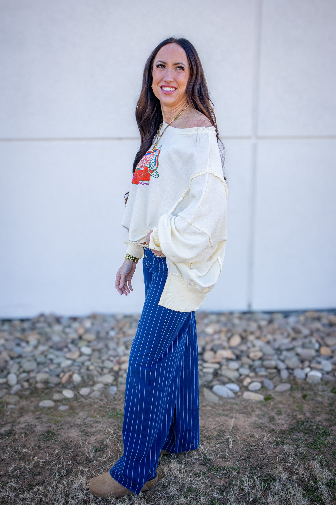 Free People - Nia Striped Boyfriend Jeans - INDIGO PINSTRIPE