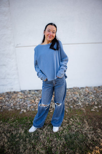 Mic Drop Thermal Waffle Top - DUSTY BLUE