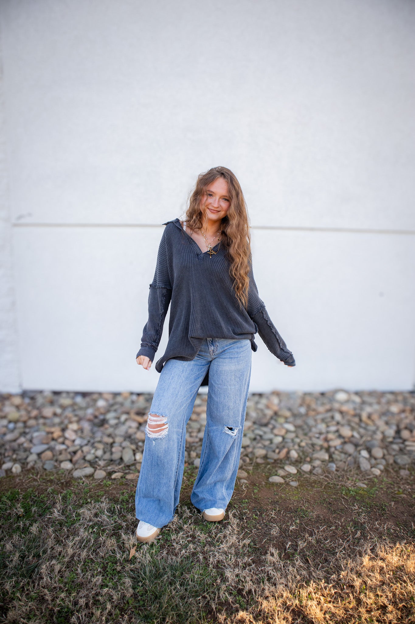 Hidden - NORI - Super Soft Oversized Wide Leg Jean - Medium Wash -33" Inseam