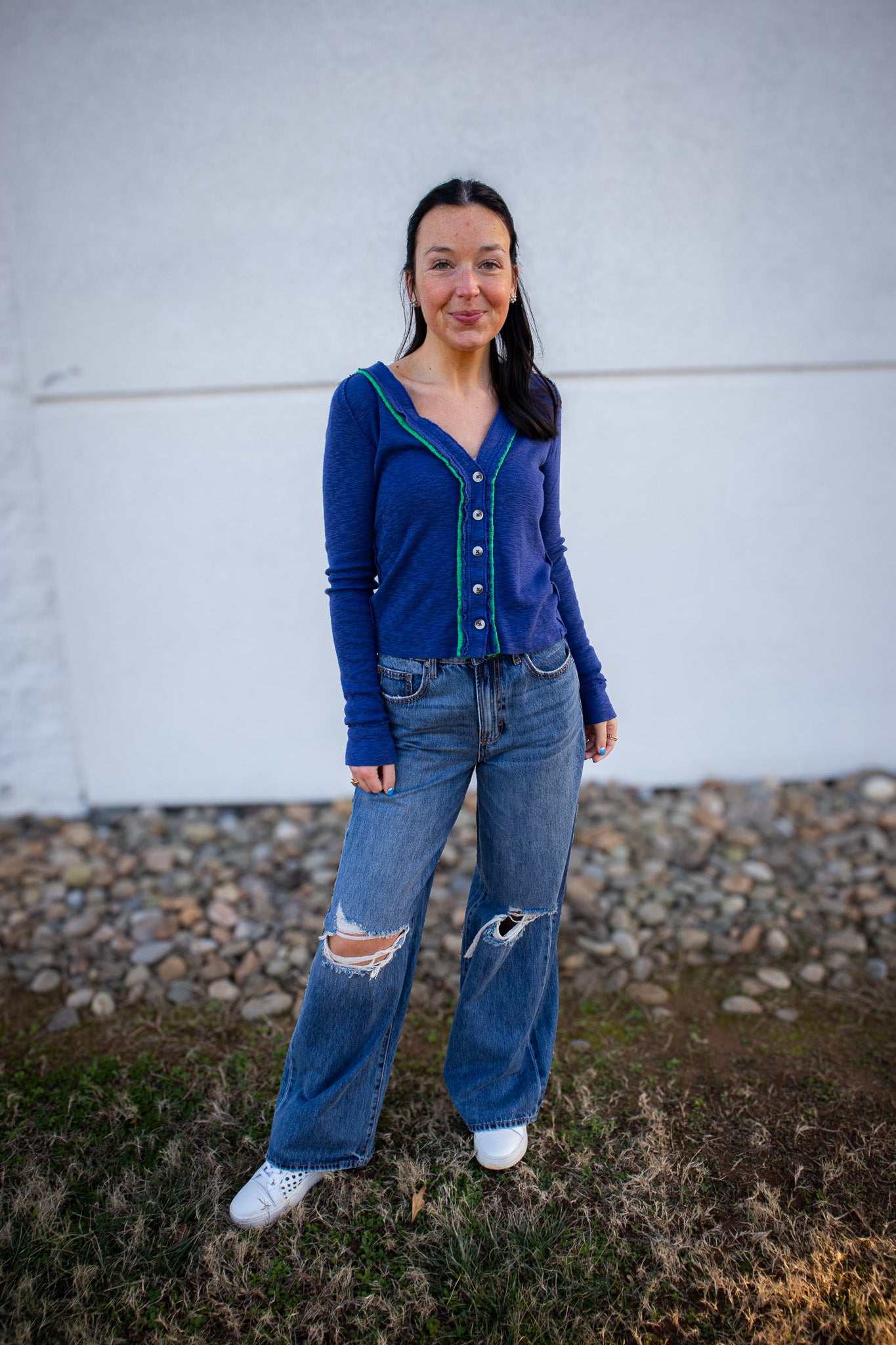 Hidden -NORI - Distressed  33" Inseam Wide Leg Jean - Medium Dark