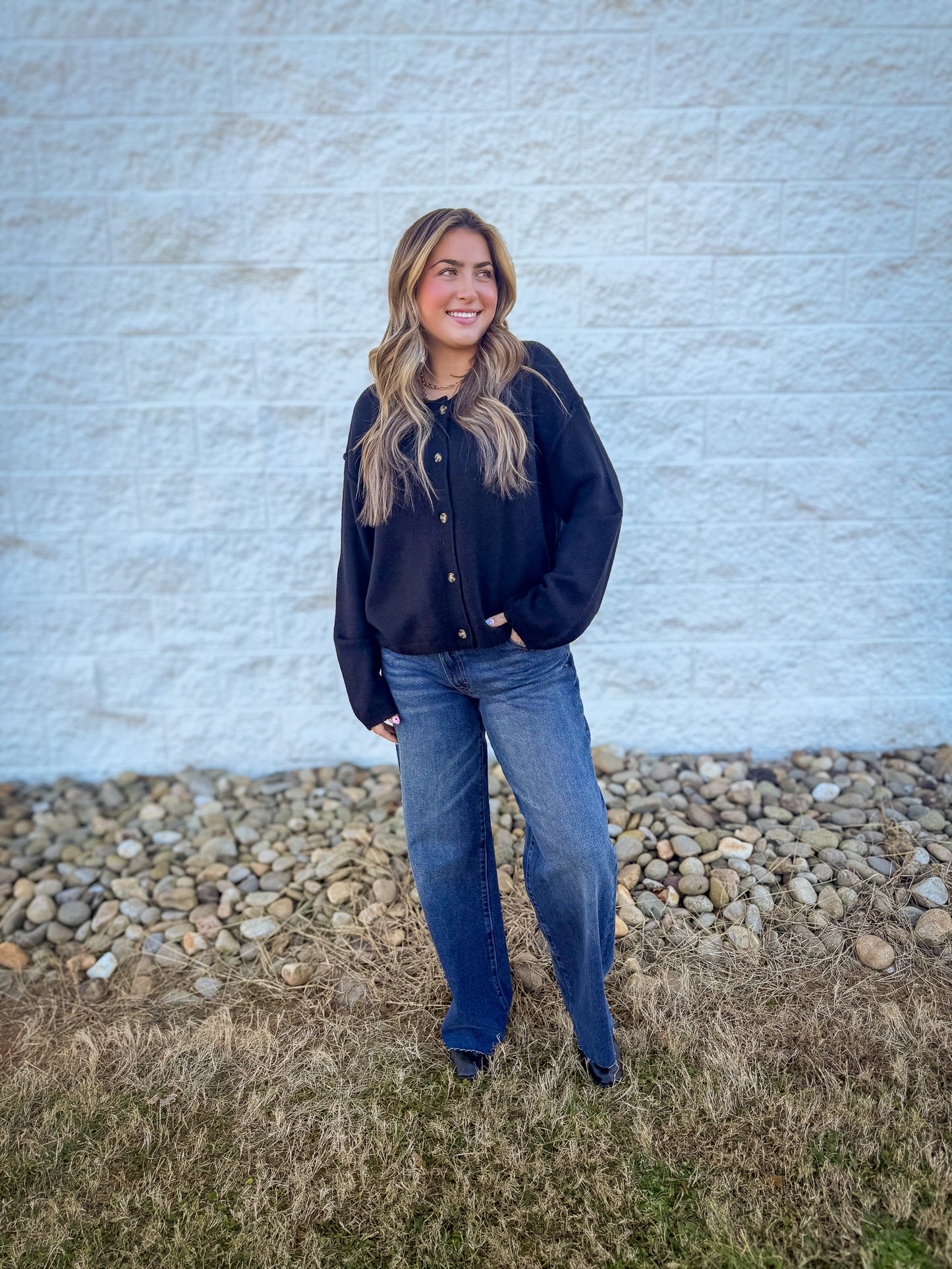 Willow Button Up Knit Cardigan - BLACK