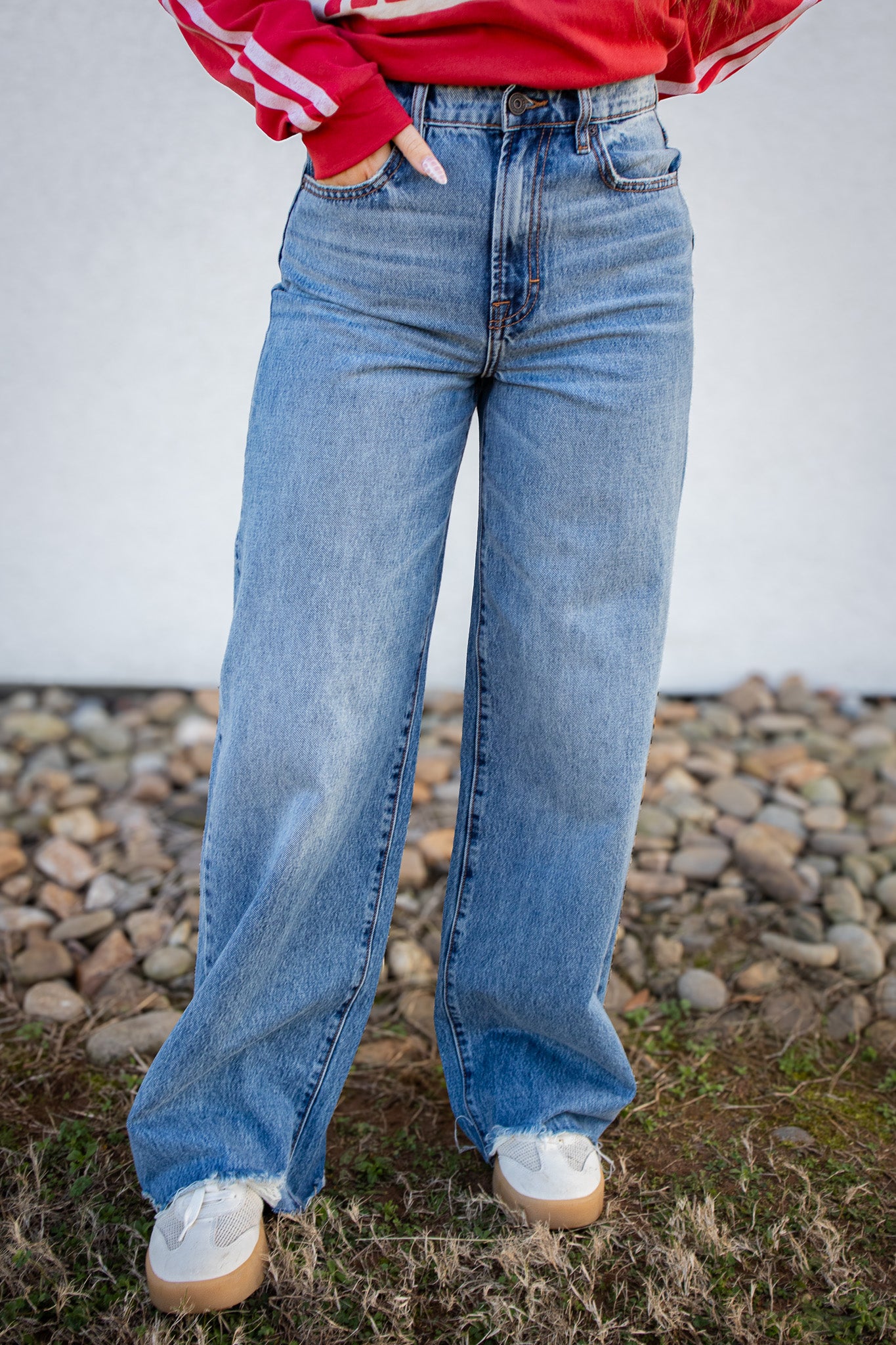 Hidden - Nori Chew Hem Wide Leg Jean - Medium Light