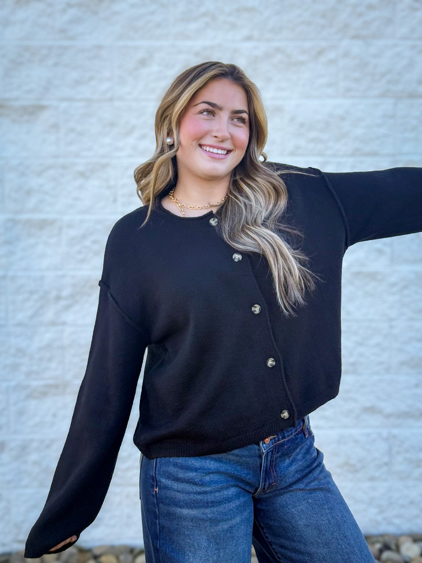 Willow Button Up Knit Cardigan - BLACK