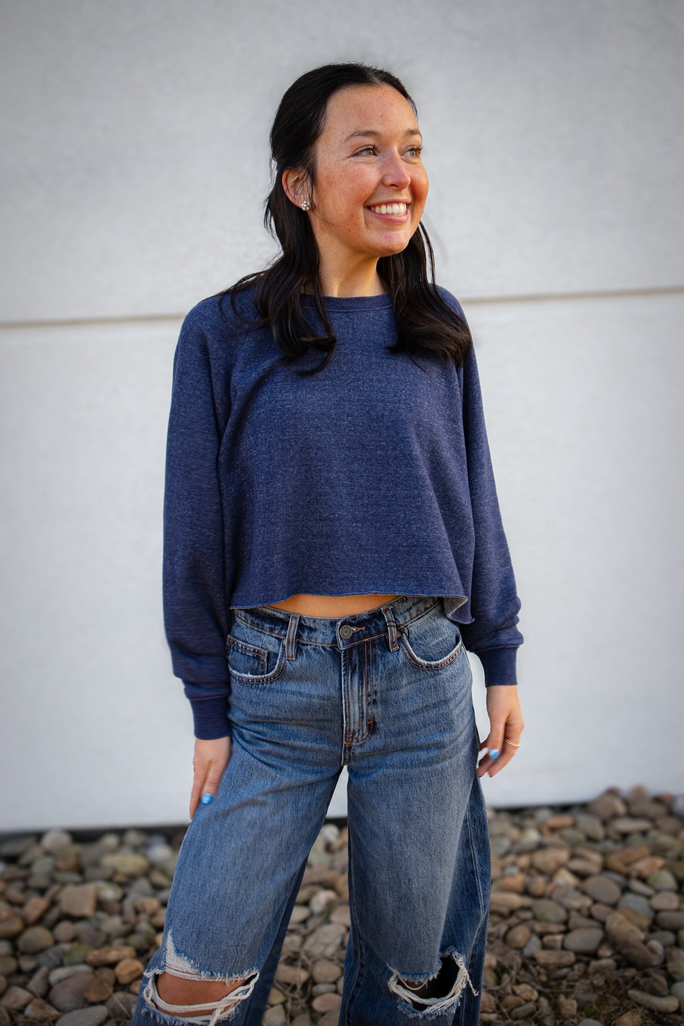 Midnight Comfort Cropped Sweatshirt - NAVY