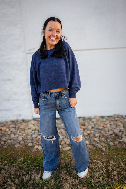 Midnight Comfort Cropped Sweatshirt - NAVY