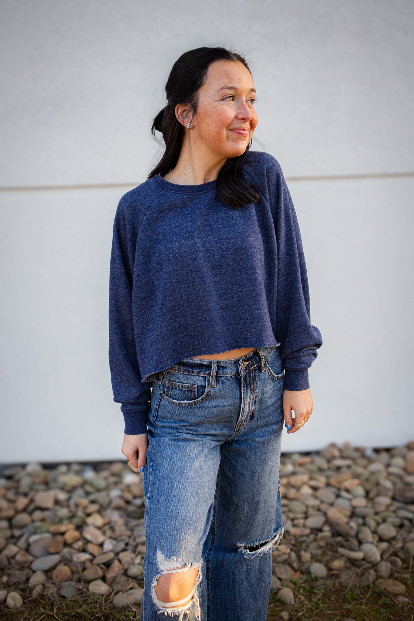 Midnight Comfort Cropped Sweatshirt - NAVY