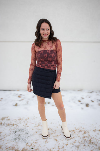 Winter Wrap Puff Black Mini Skirt