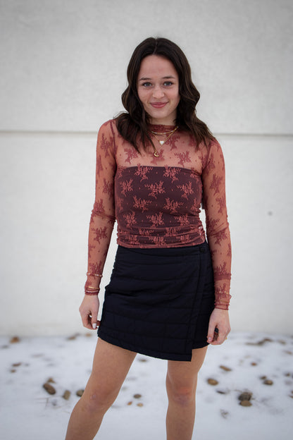 Winter Wrap Puff Black Mini Skirt