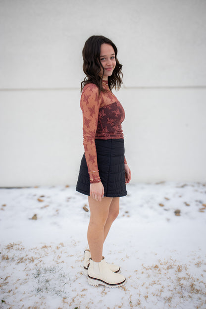 Winter Wrap Puff Black Mini Skirt
