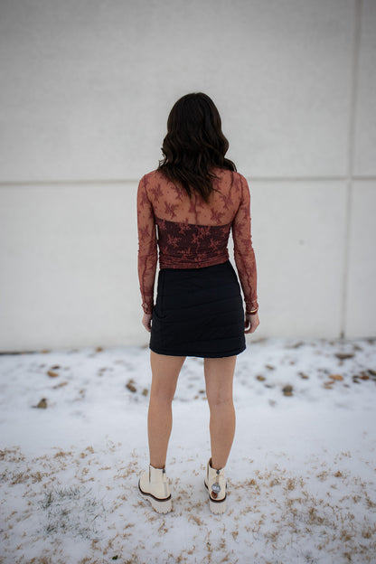 Winter Wrap Puff Black Mini Skirt
