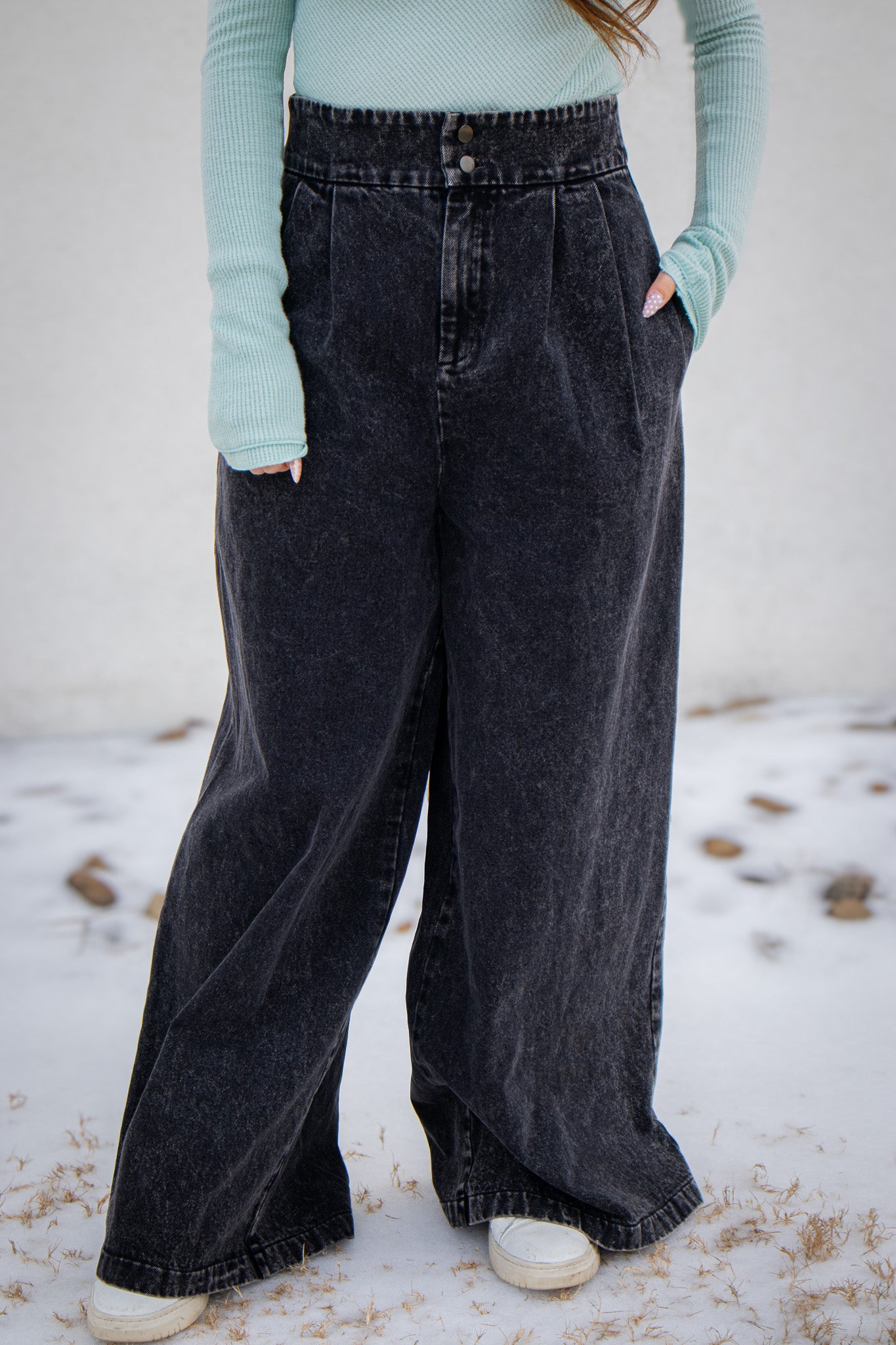 Punk Rock Wide Leg Mineral Wash Jeans