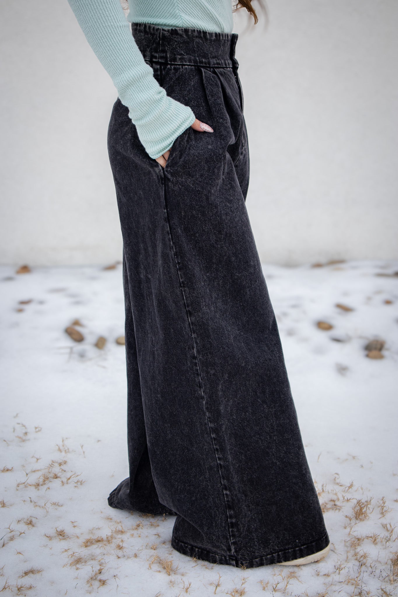 Punk Rock Wide Leg Mineral Wash Jeans