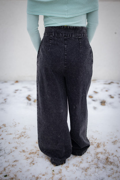 Punk Rock Wide Leg Mineral Wash Jeans