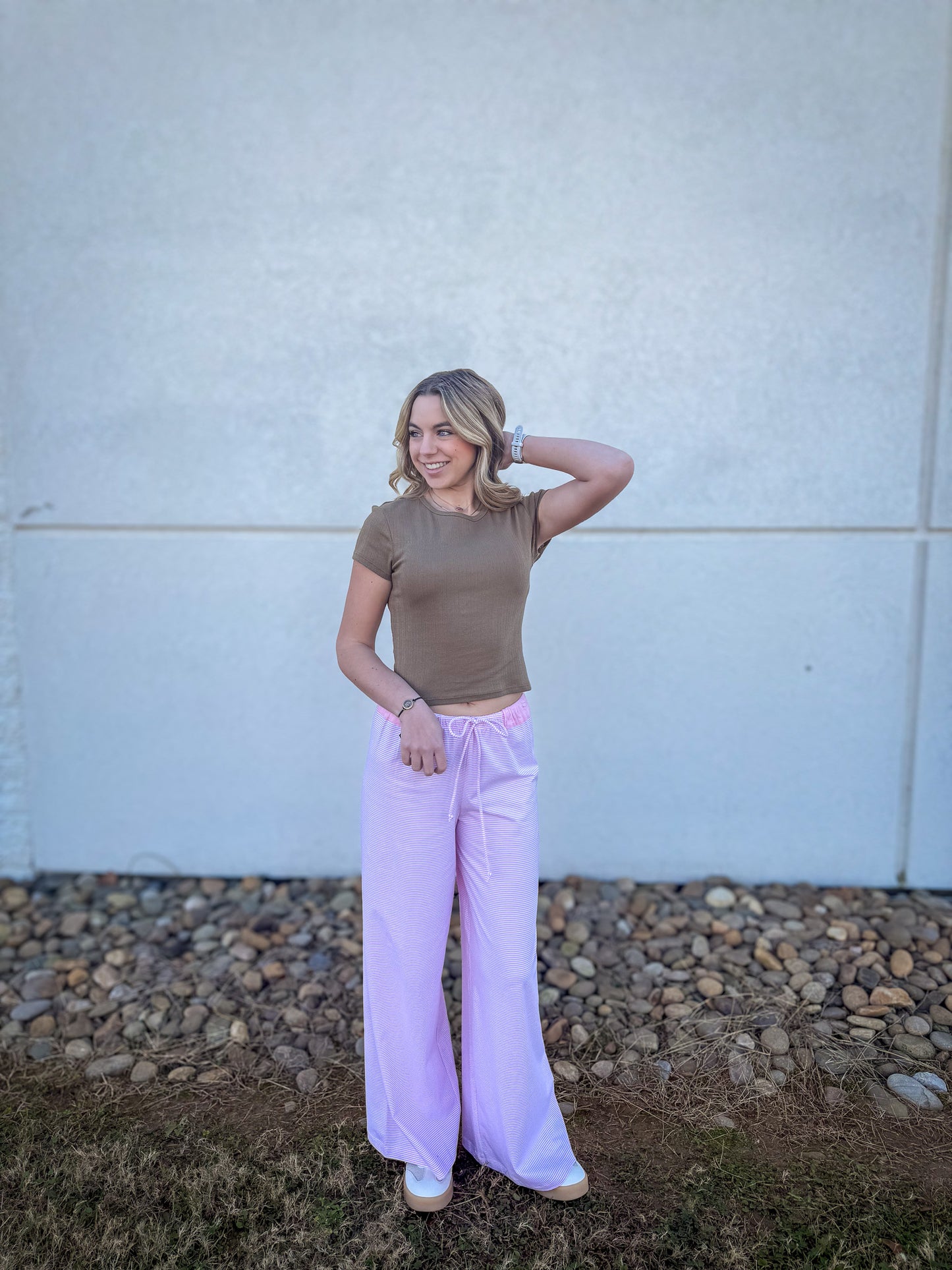 Free People- Out And About Stripe Lounge Pants - PINK