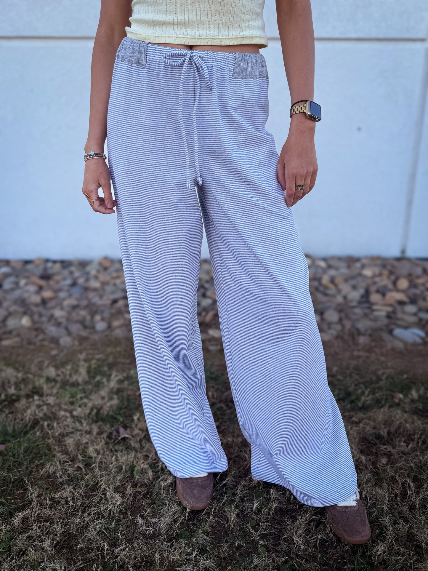 Free People- Out And About Stripe Lounge Pants - GREY