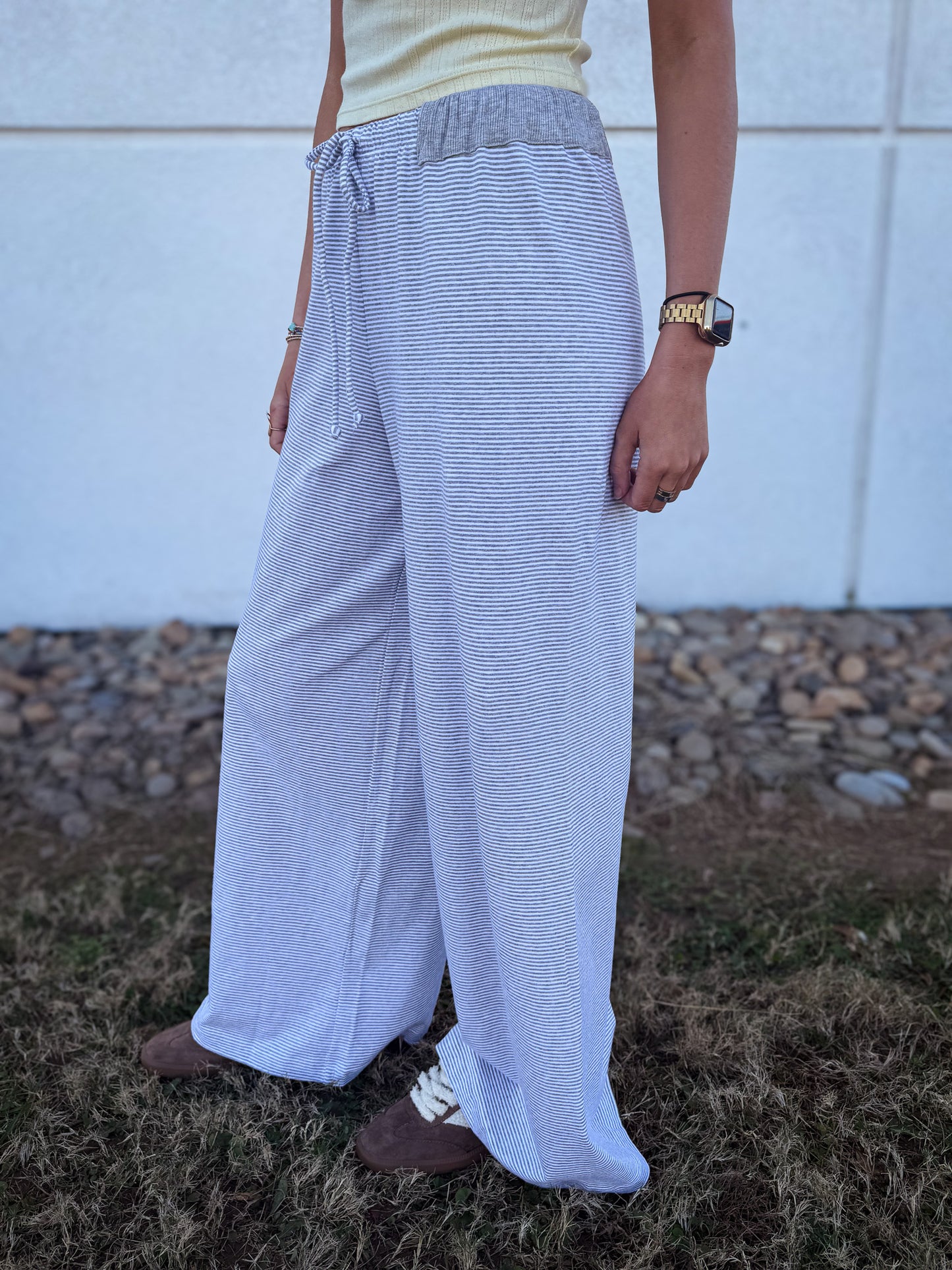 Free People- Out And About Stripe Lounge Pants - GREY