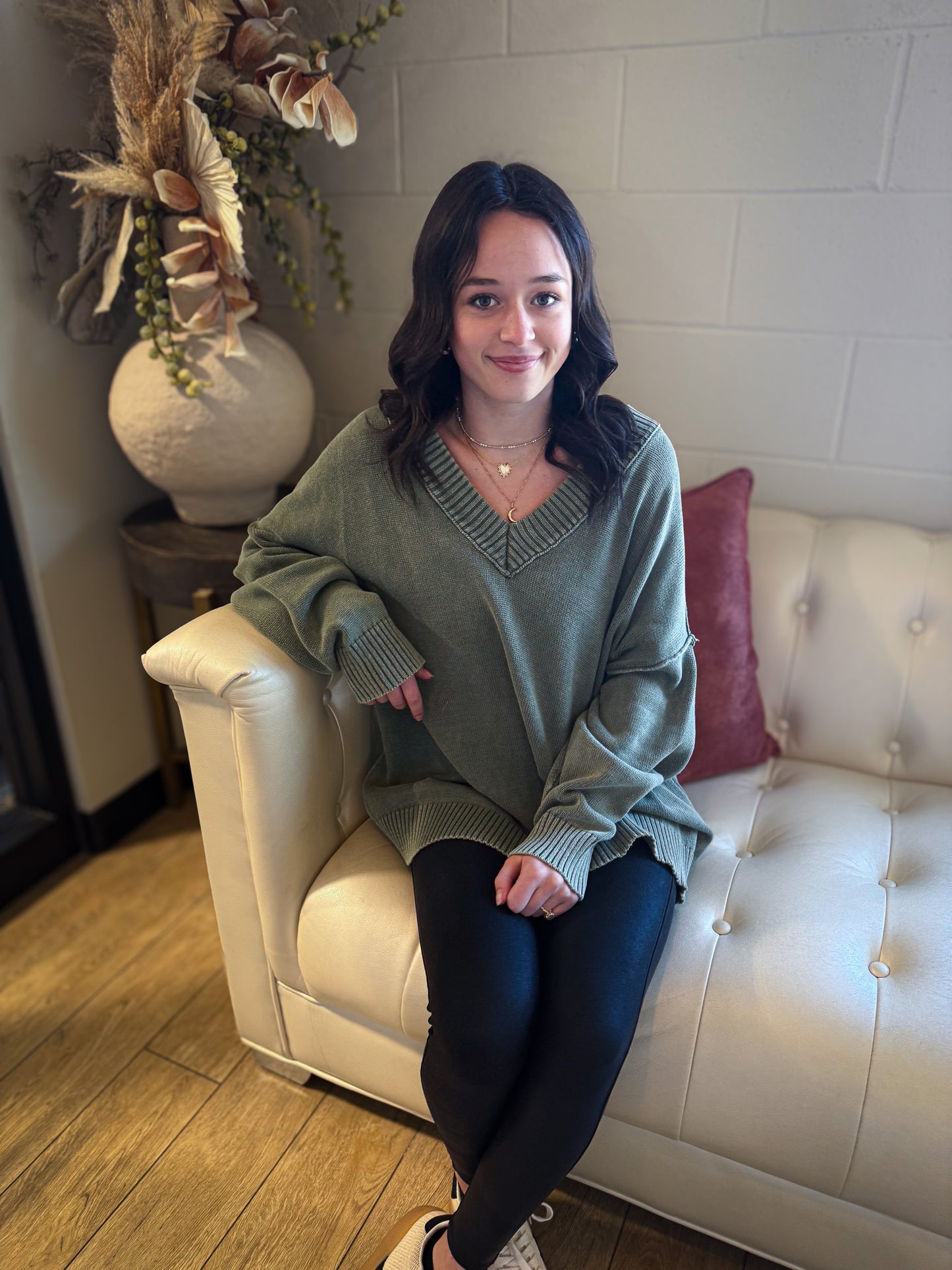 Soft Season V-Neck Sweater - OLIVE