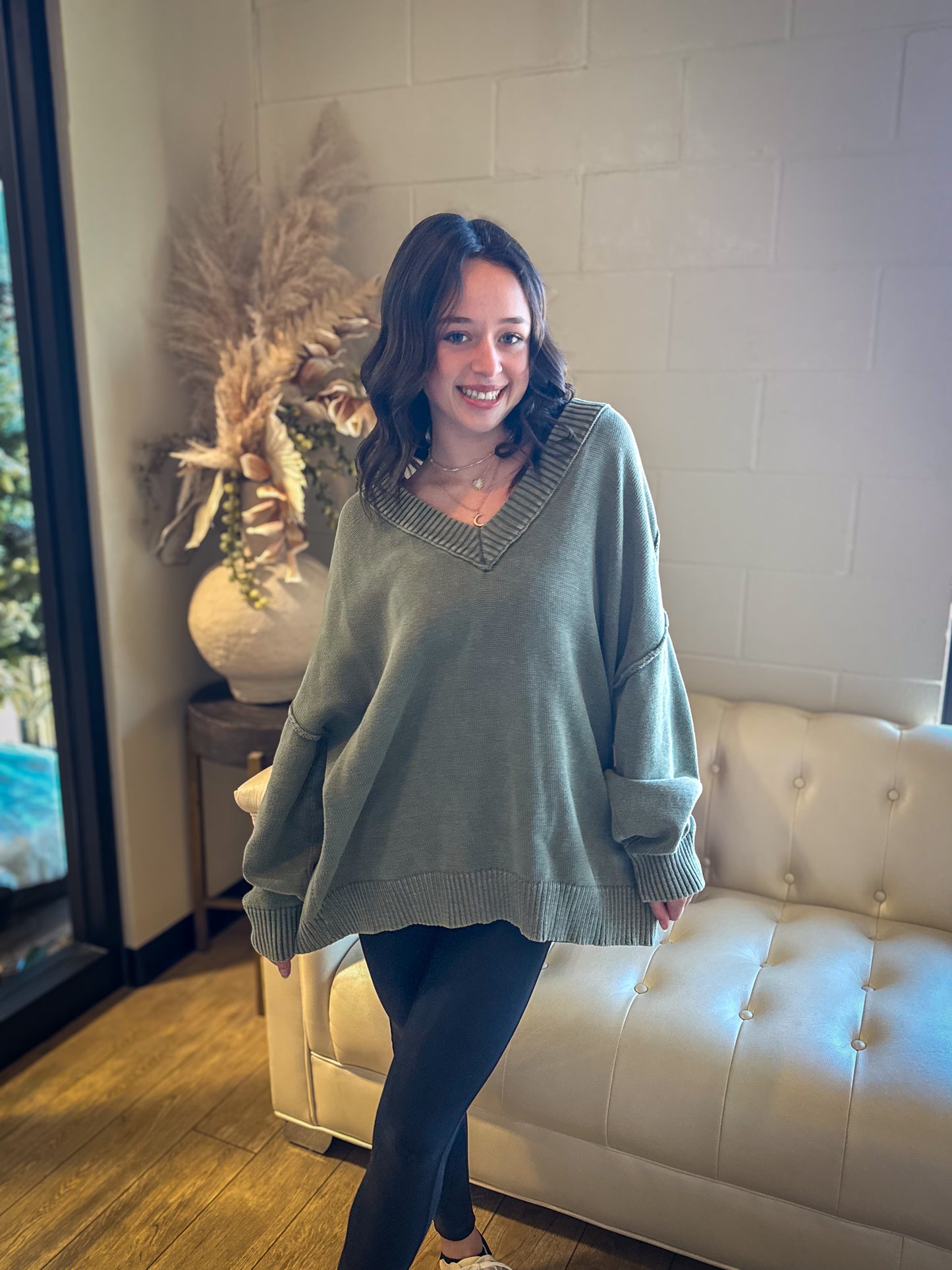 Soft Season V-Neck Sweater - OLIVE