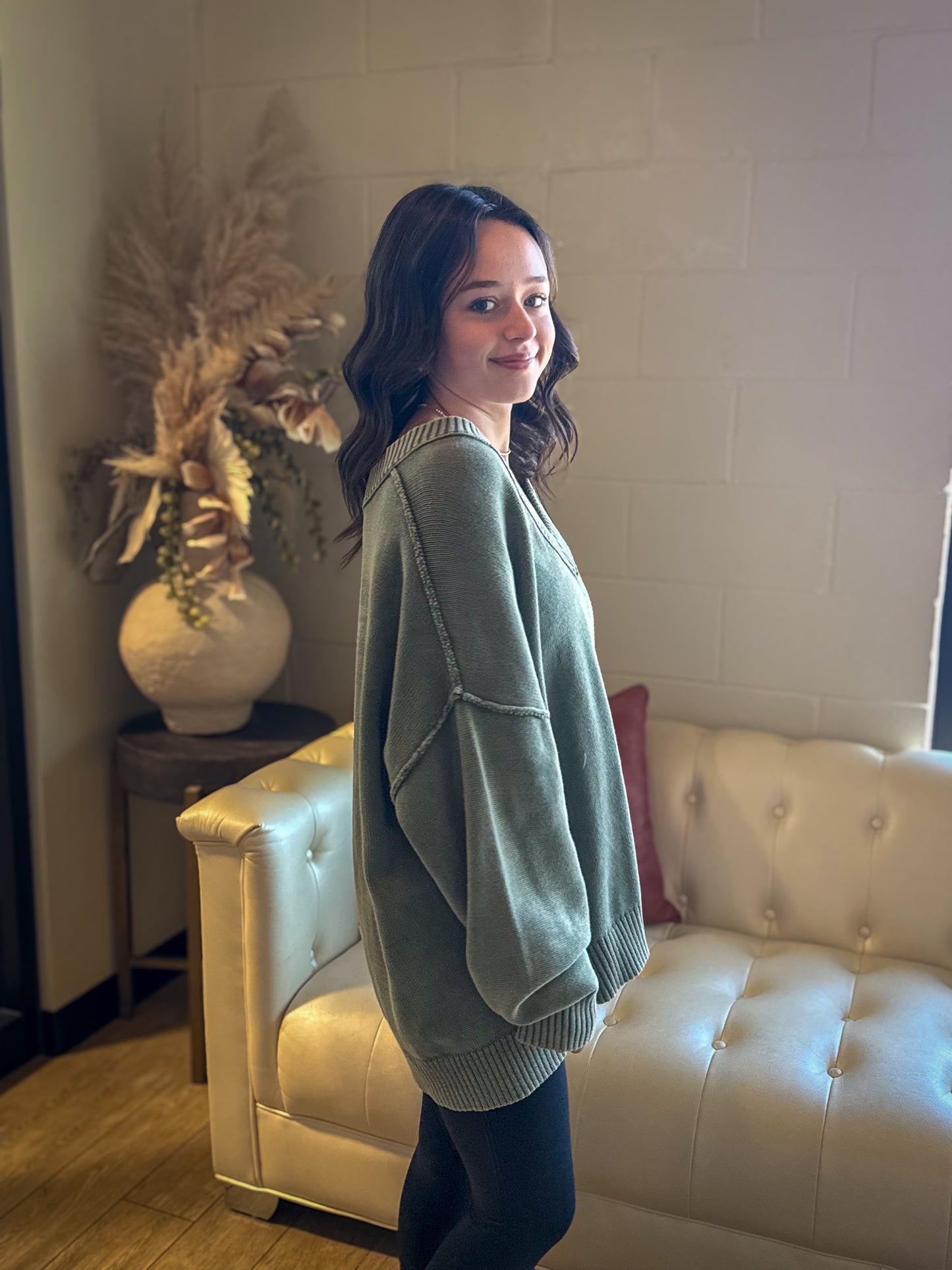 Soft Season V-Neck Sweater - OLIVE