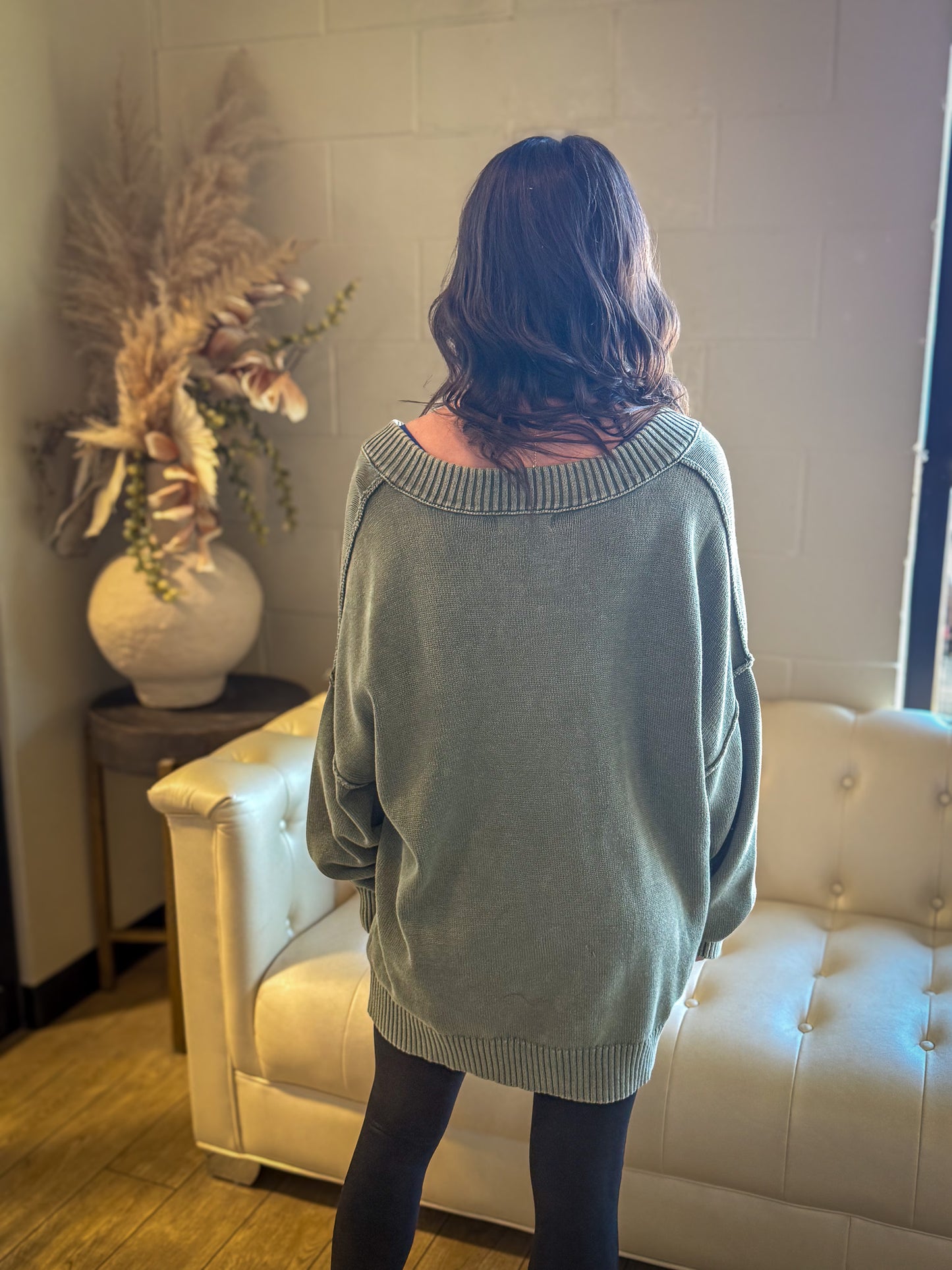 Soft Season V-Neck Sweater - OLIVE