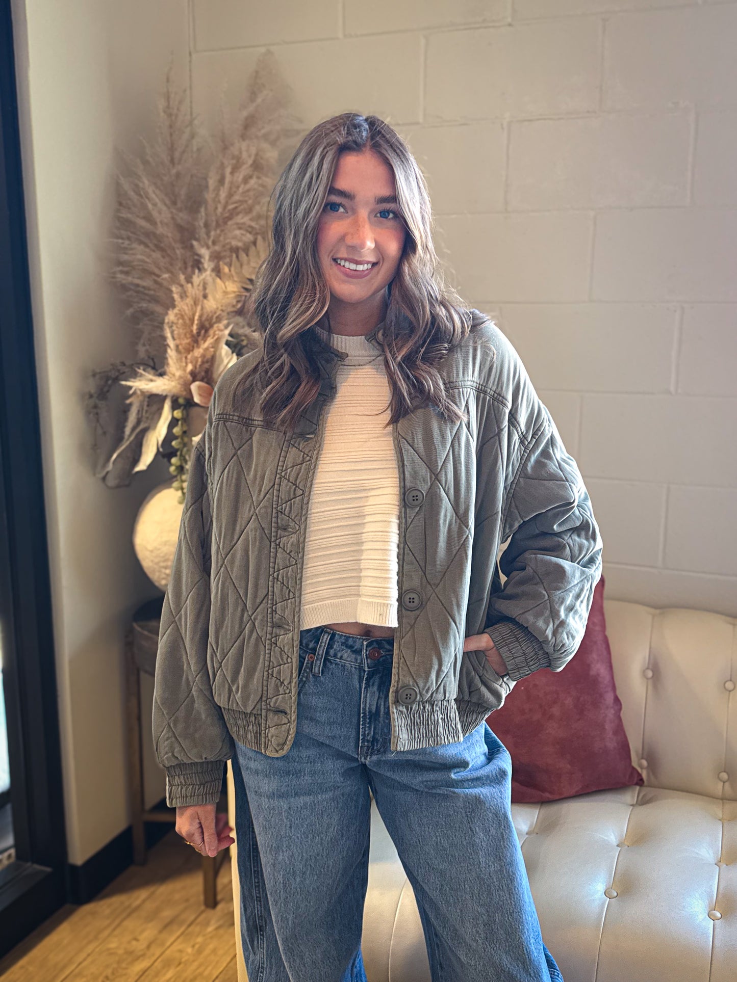 Washed Olive Quilted Jacket