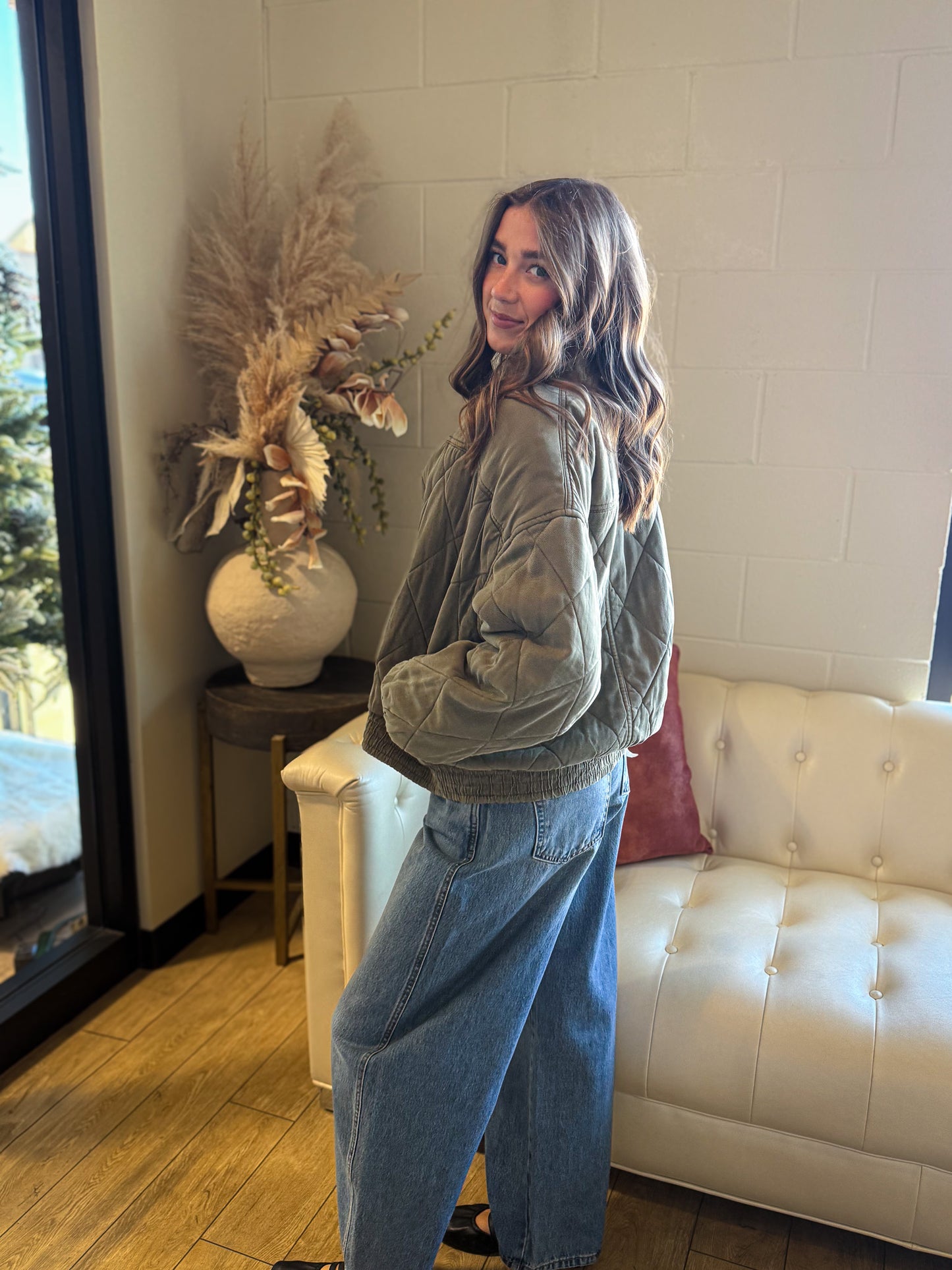 Washed Olive Quilted Jacket